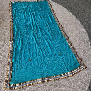 Aqua Chiffon Dupatta  with Gold Border and Sequins